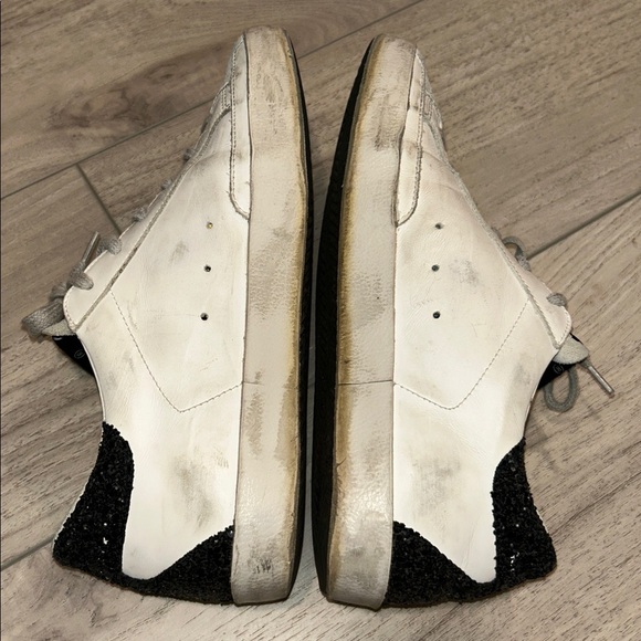 Golden Goose White Sneakers with Gold Star and Black Glitter Heel Tab Size 39 - Picture 7 of 14
